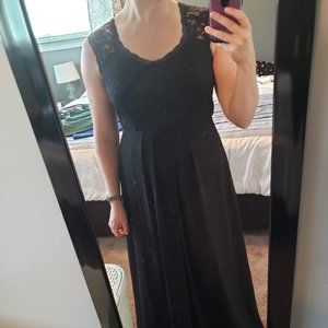 Black Lace Cap Sleeve Open Back Dress